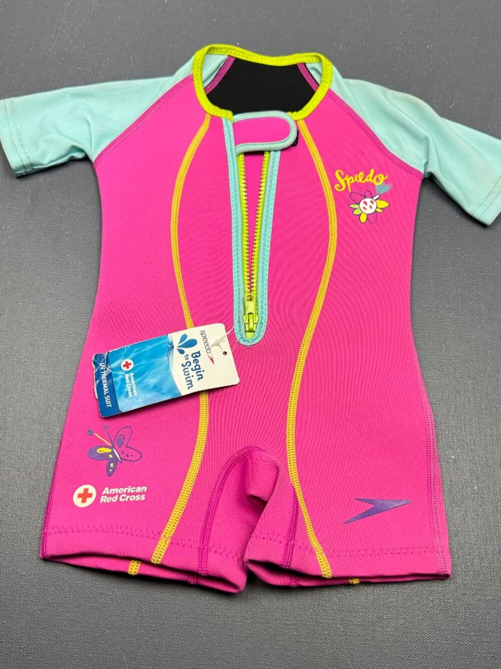 Speedo Girls Size XS NWT Pink Aqua Shorty Wetsuit UV Thermal Swim Suit One Piece